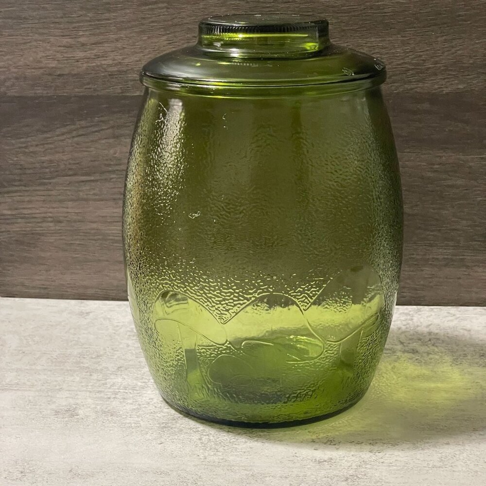 Vintage Bartlett Collins 70s Mushroom Green Glass Retro Canister with Lid READ